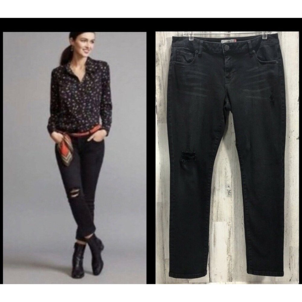CAbi 3387 Slim Boyfriend Black Distressed Jeans in Women's Size 2